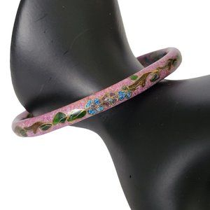 Light Purple Cloisonne Enamel Round Bangle Bracelet Floral Small Flowers 8"